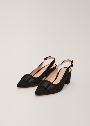 Phase Eight Suede Buckle Block Heels Black USA | 2986057-PZ